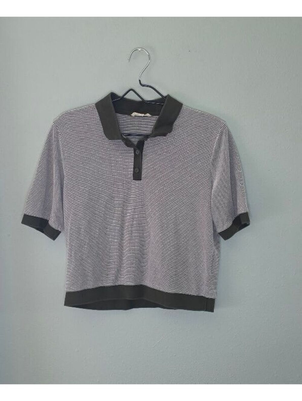 Madewell Womens Large Striped Cropped Polo Shirt Short Sleeve Knit Preppy
